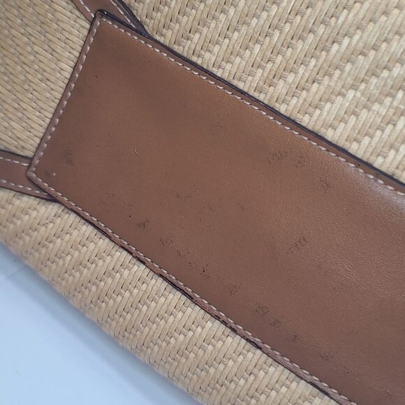 Fossil Woven Tan Shoulder Bag Leather Accents Striped Interior - Picture 9 of 11